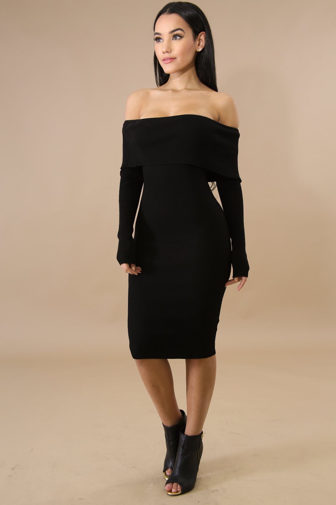 Black Off Shoulder Long Sleeve Dress